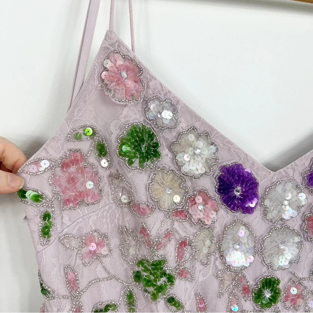 Mac Duggal Embellished Lace Sleeveless V-Neck Gown Lilac Multi 10893 - Picture 6 of 14